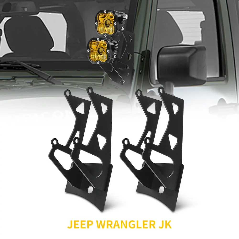 Heavy Duty Dual A-Pillar Light Mount With Jeep JK Wrangler 07-18