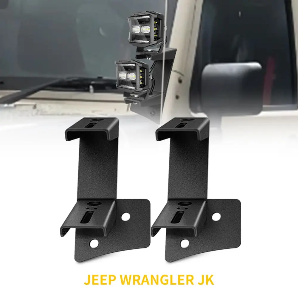 Dual A-Pillar LED Light Brackets for Jeep Wrangler JK 2007–2017