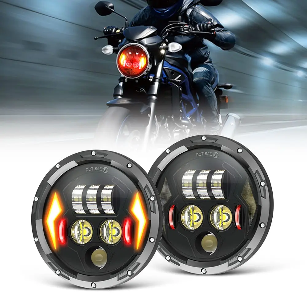 Sealed Beam 7 Inch Round Led Headlight With Devil's Eye